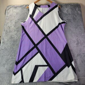 Sleeveless Shift Dress Womens 1XL Purple White Geometric Print Modern Retro